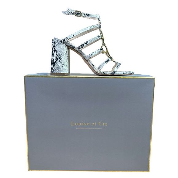 Louise et Cie Lo-Leeba Black & White Antique Snake Print Heeled Sandals - Picture 12 of 12